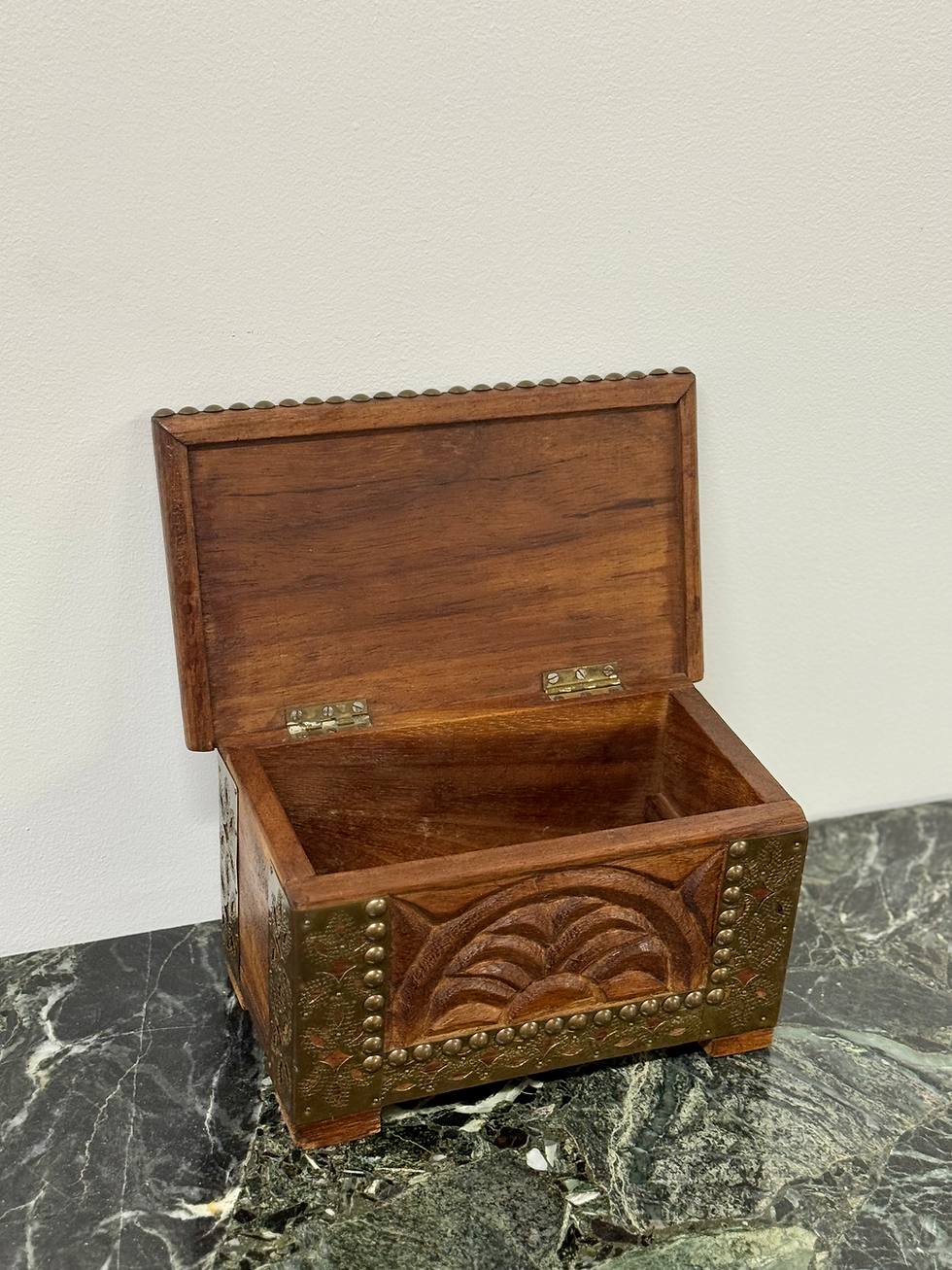 Thumbnail: Vintage Hand Carved Wooden Jewellery Box
