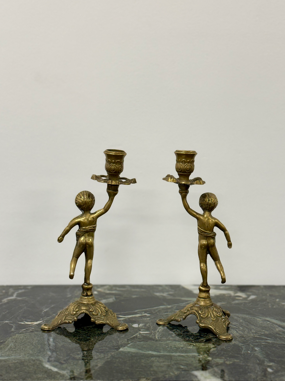 Thumbnail: Vintage Art Nouveau Cherub Candle Holders