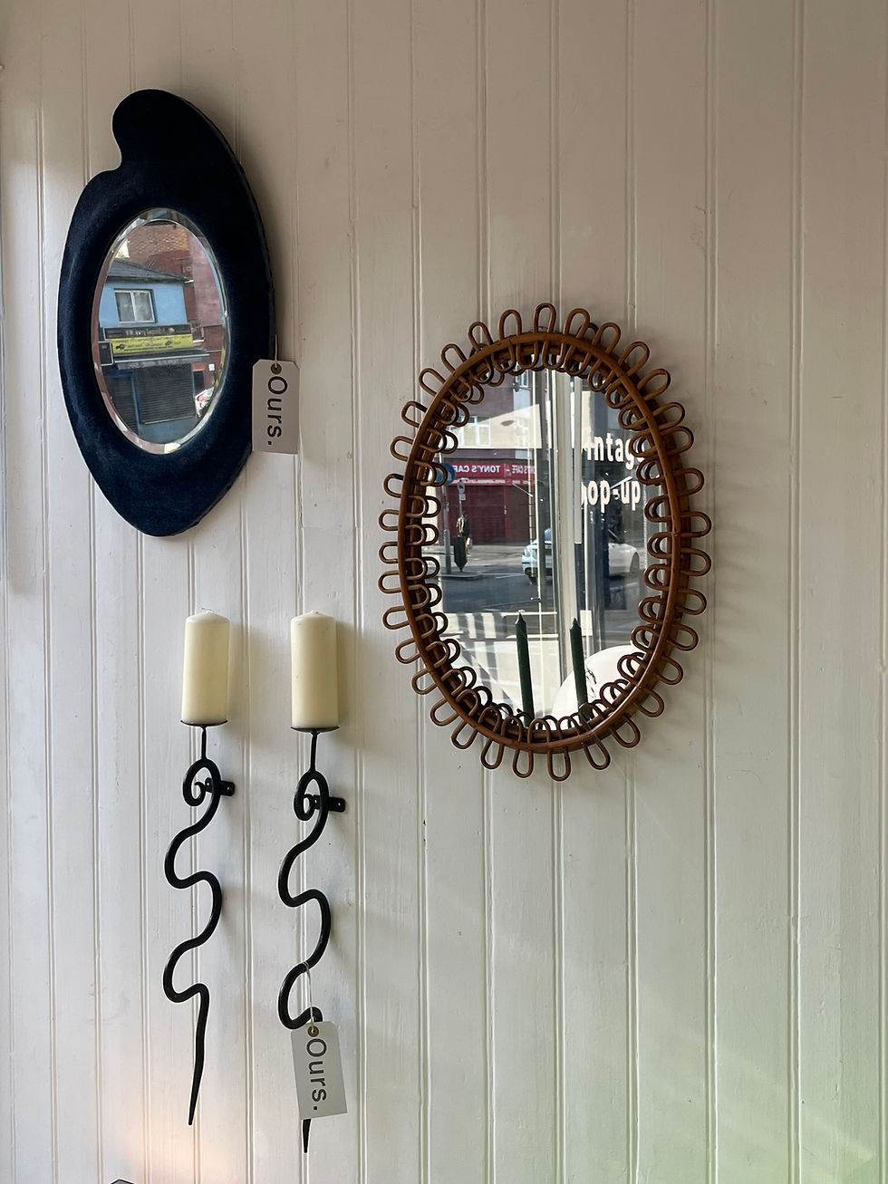 Thumbnail: Antique 1920's Blue Velvet Bevelled Mirror