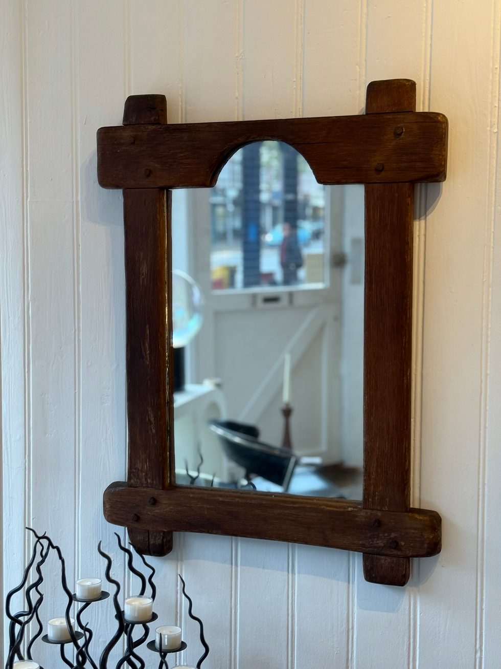 Vintage Brutalist Wooden Mirror