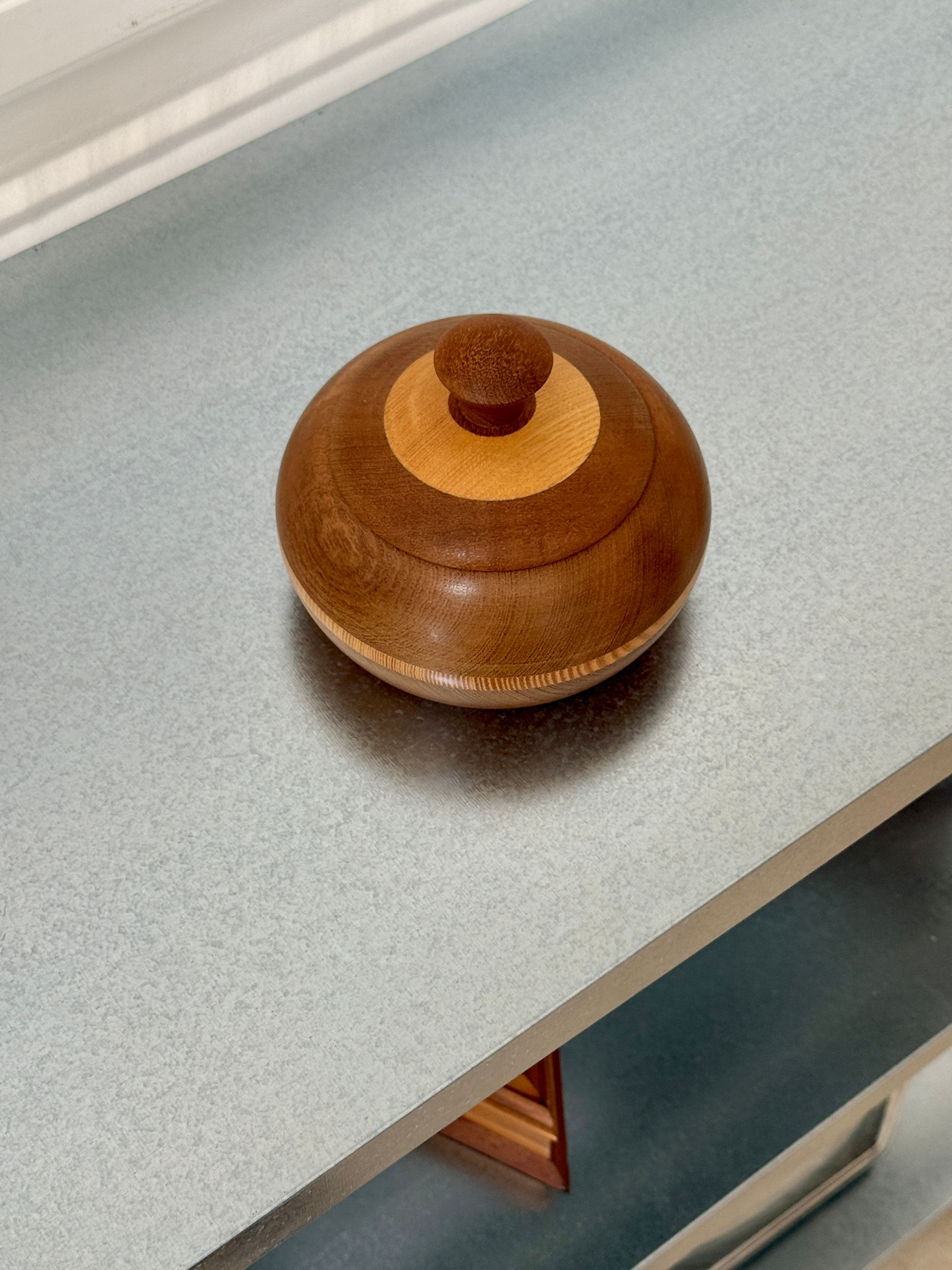 Vintage Two-Tone Wooden Lidded Pot