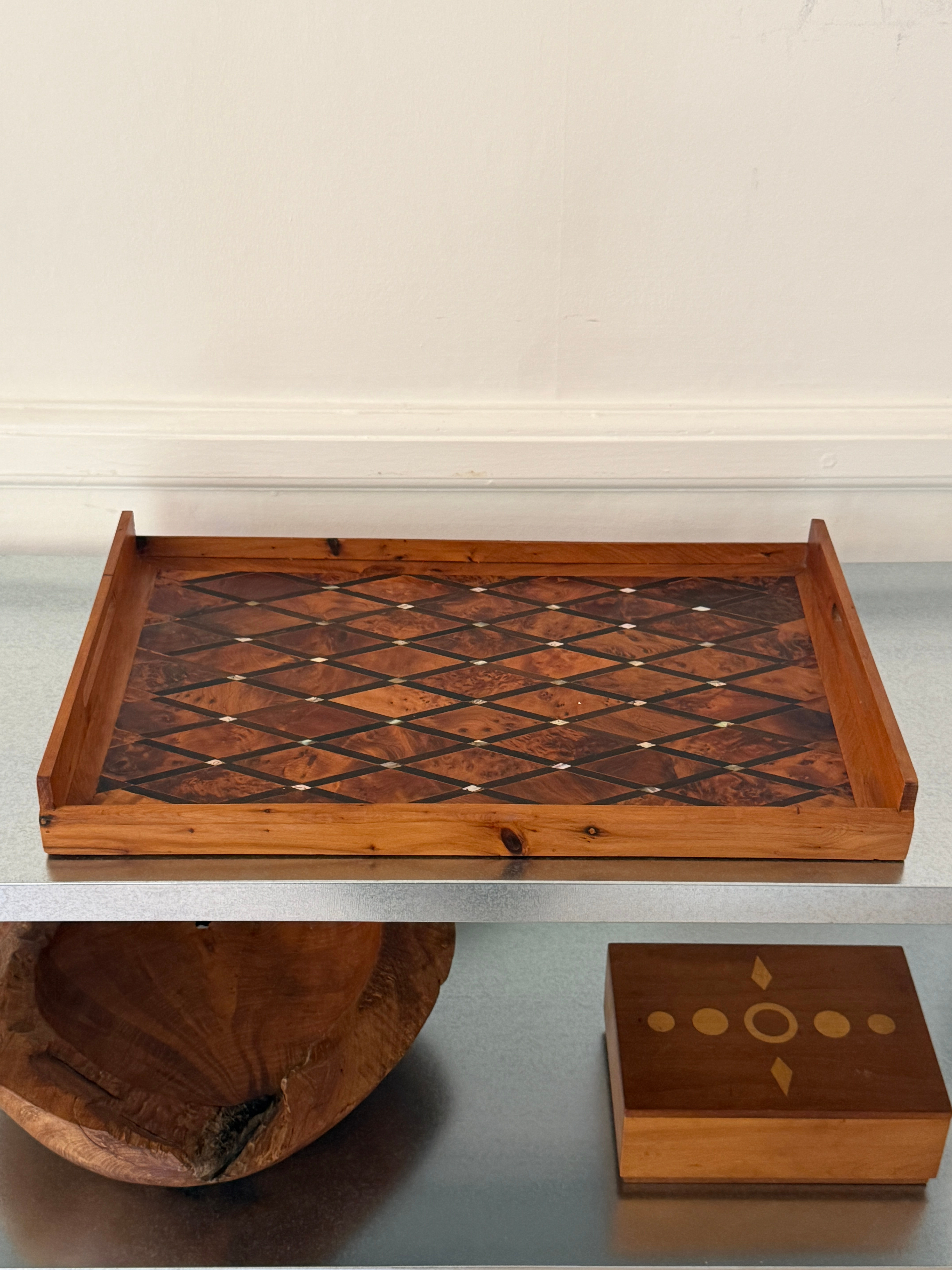 Vintage Thuya Burl Wood Marquetry Tray