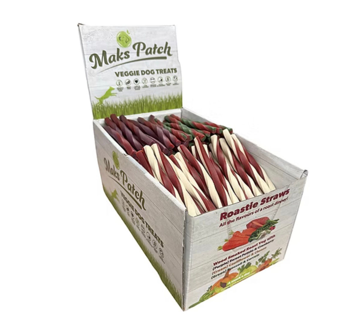 Maks Patch Roasties Straws vegan dog treats display