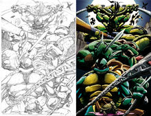 Sketch originale e colorazione di ninja turtles