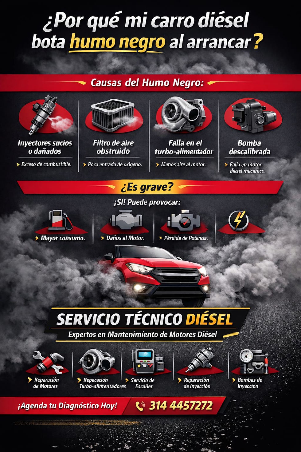 ¿Por qué mi carro diésel bota humo negro al arrancar? Causas y solución