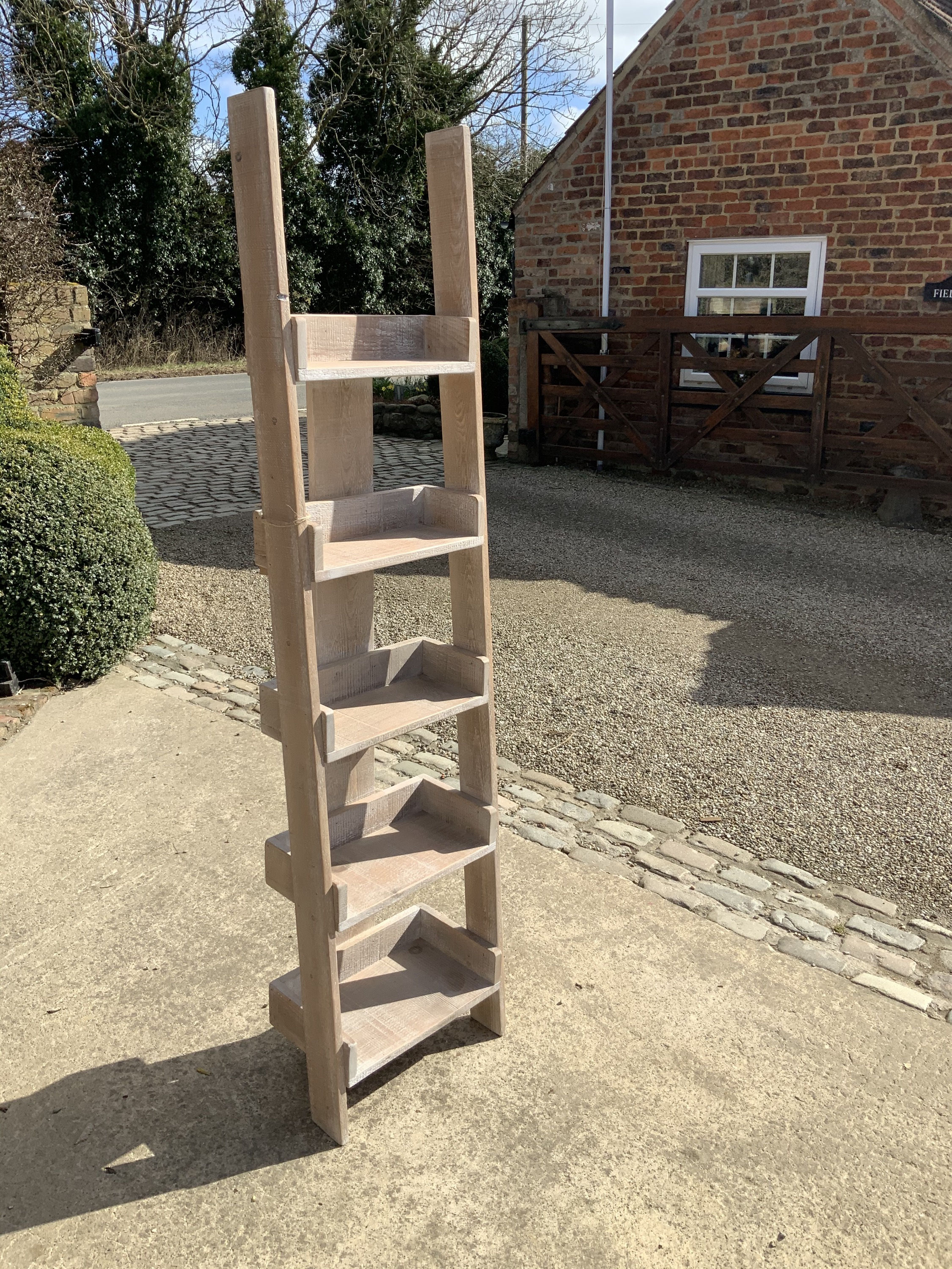 Washed Rustic Ladder Bookshelves