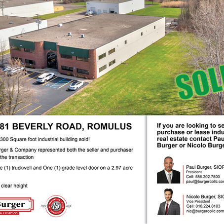 Burger and Company Announces a 17,300 Square Foot Industrial Building Sold