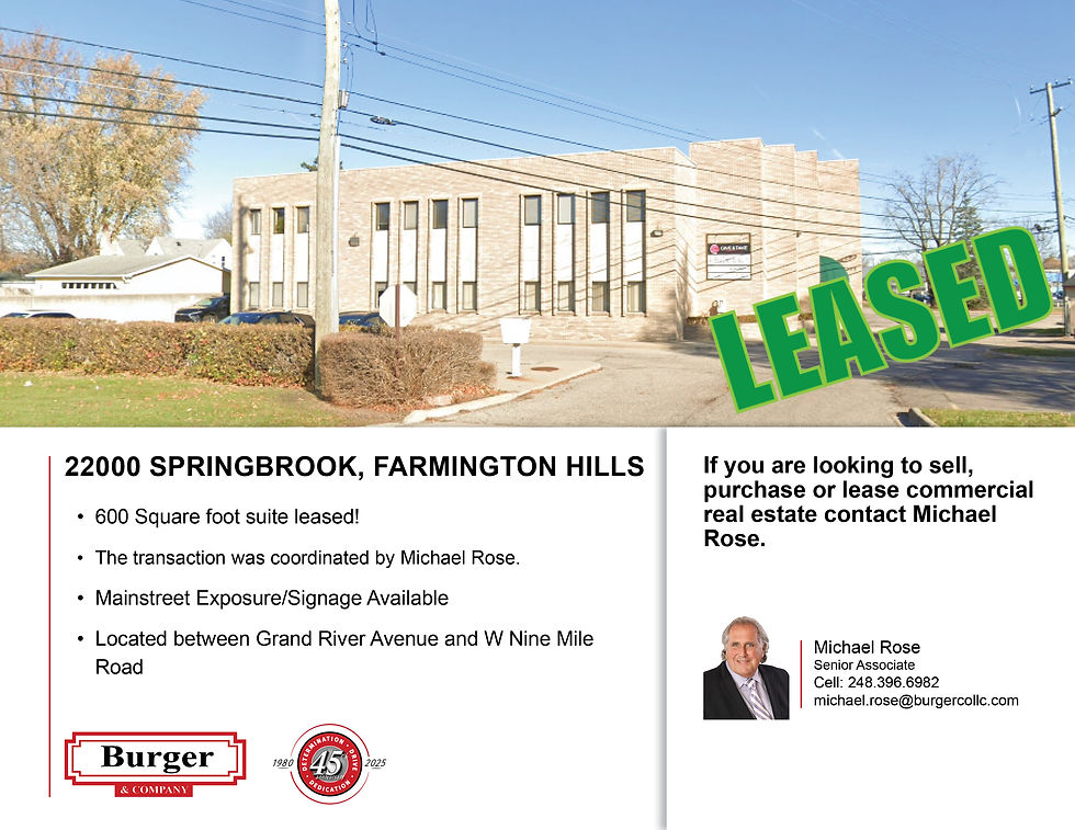 Burger and Company Announces a 600 Square Foot Office Building Leased