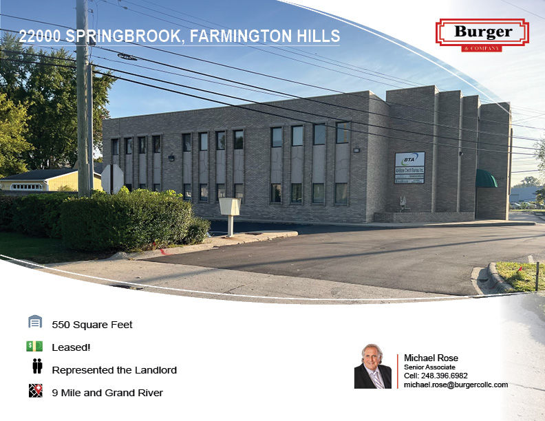 Burger and Company Announces a 550 Square Foot Office Suite Leased