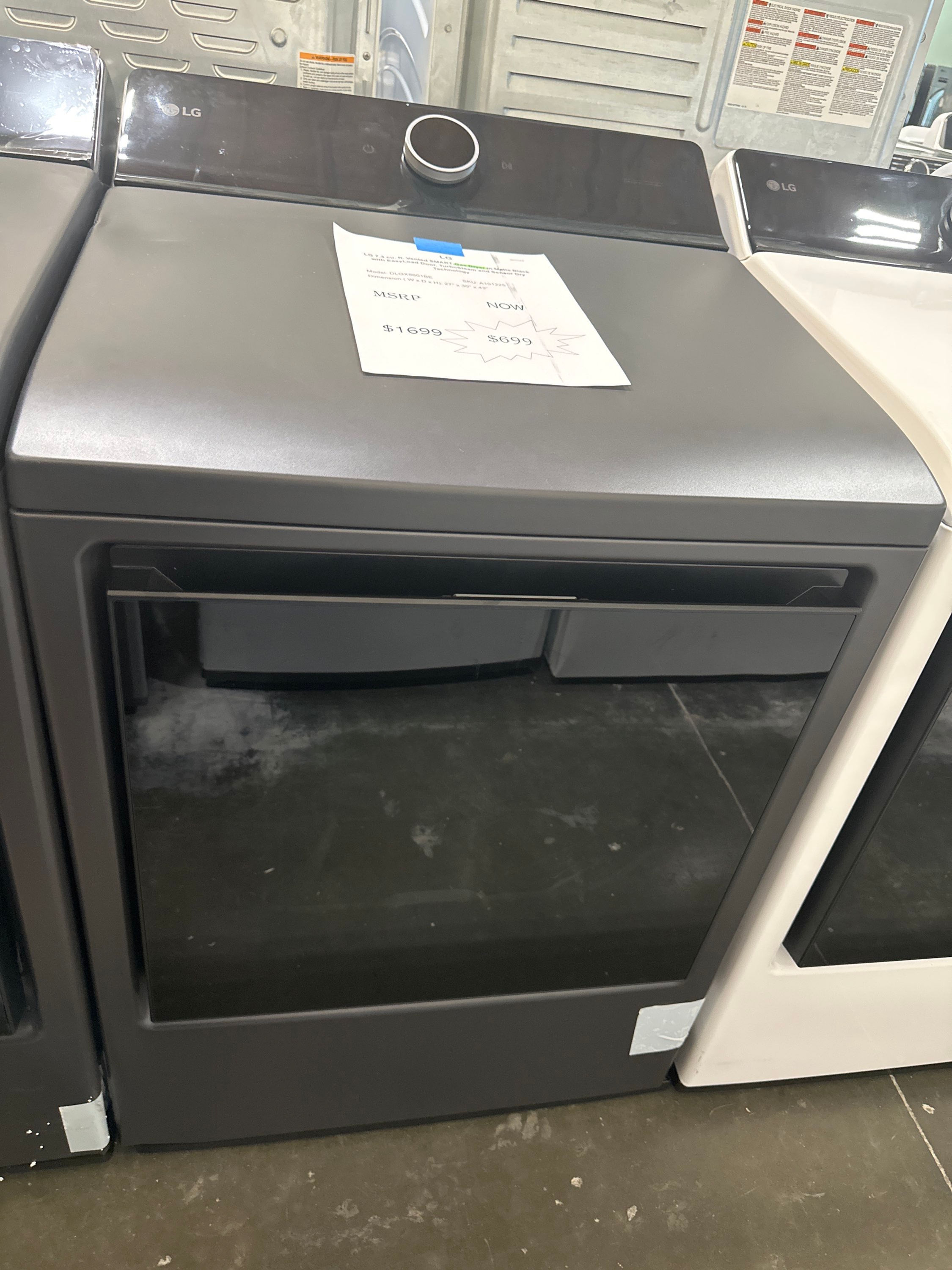 LG 7.3 cu. ft. Vented SMART Gas Dryer in Matte Black with EasyLoad Door