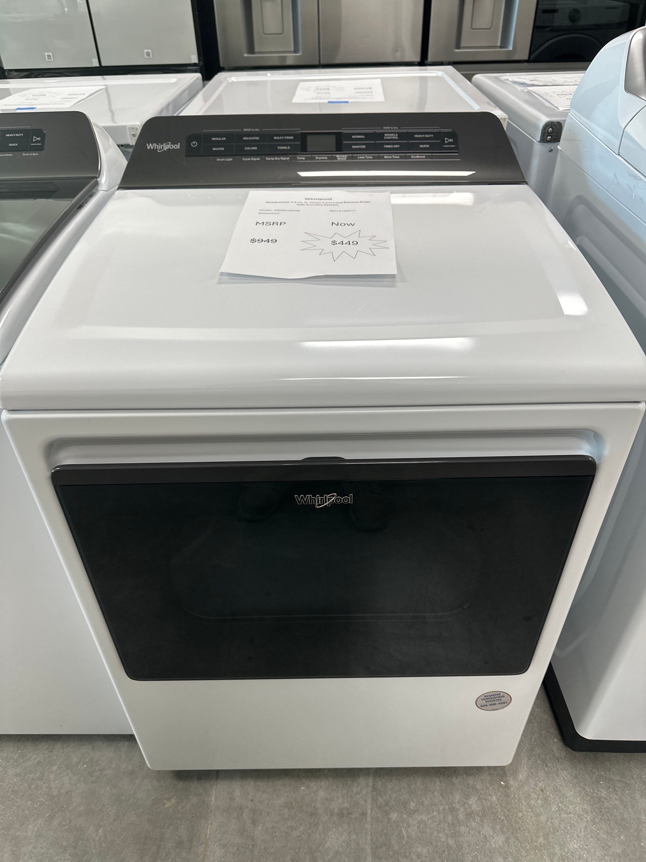 Whirlpool 7.4 cu. ft. White Front Load Electric Dryer with AccuDry System
