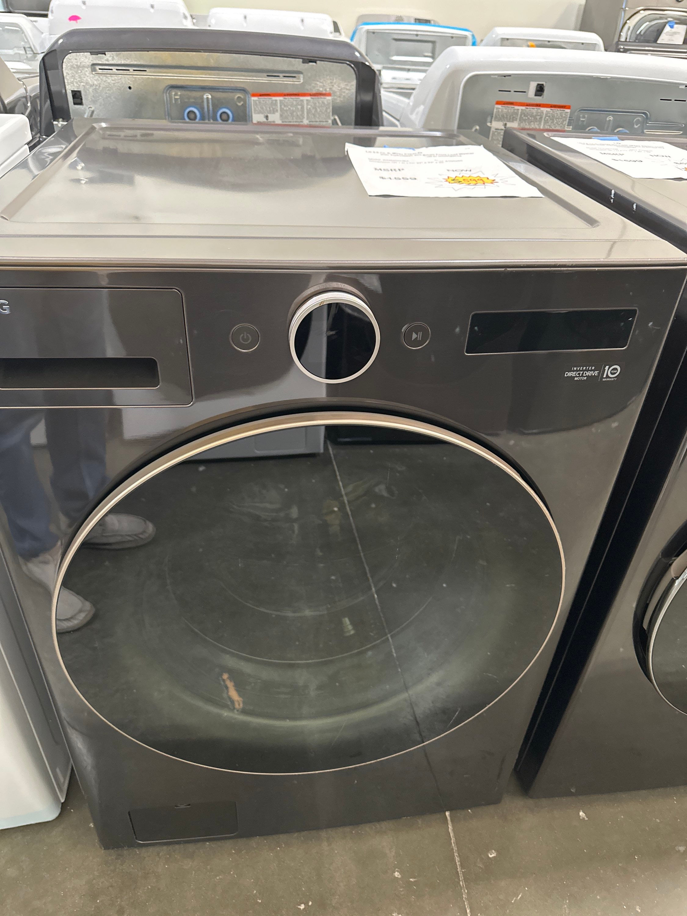 LG 5.0 cu. ft. Stackable Smart Front Load Washer in Black Steel