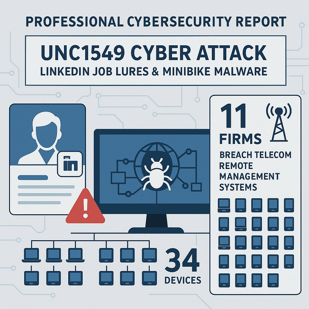 UNC1549 Cyber Attack: LinkedIn Job Lures & MINIBIKE Malware Breach Telecom Remote Management Systems in 11 Firms