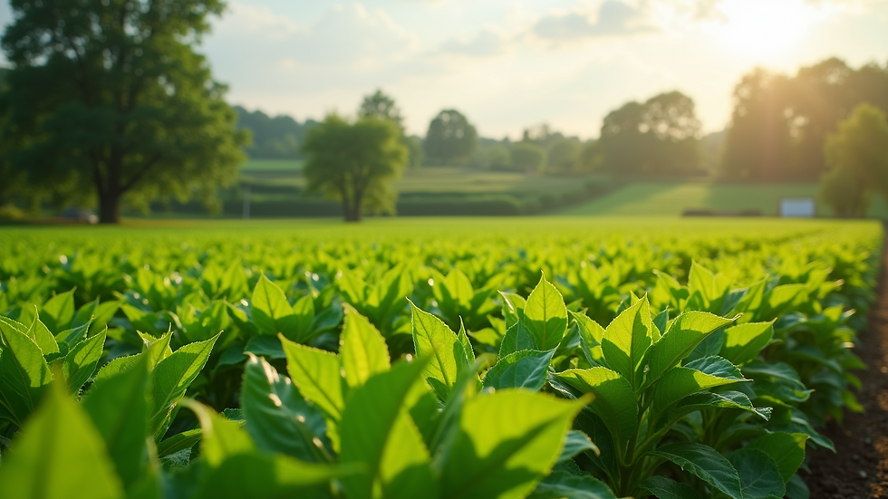 High angle view of a lush green farm practicing sustainable agriculture