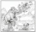 cartoon of an angry mammoth yeeting a caveman laden with treasure across a clearing