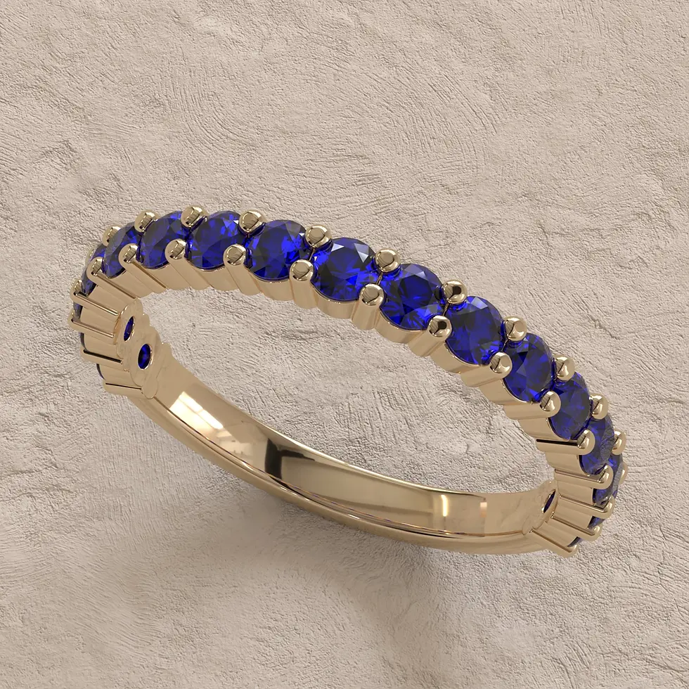 top angled view of Blue Sapphire Eternity Band Yellow Gold
