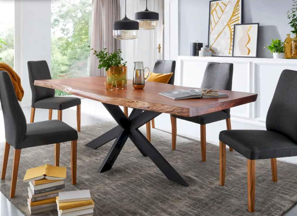 Esstisch 6 maßen  Akazie Massivholz Baumkante lackiert