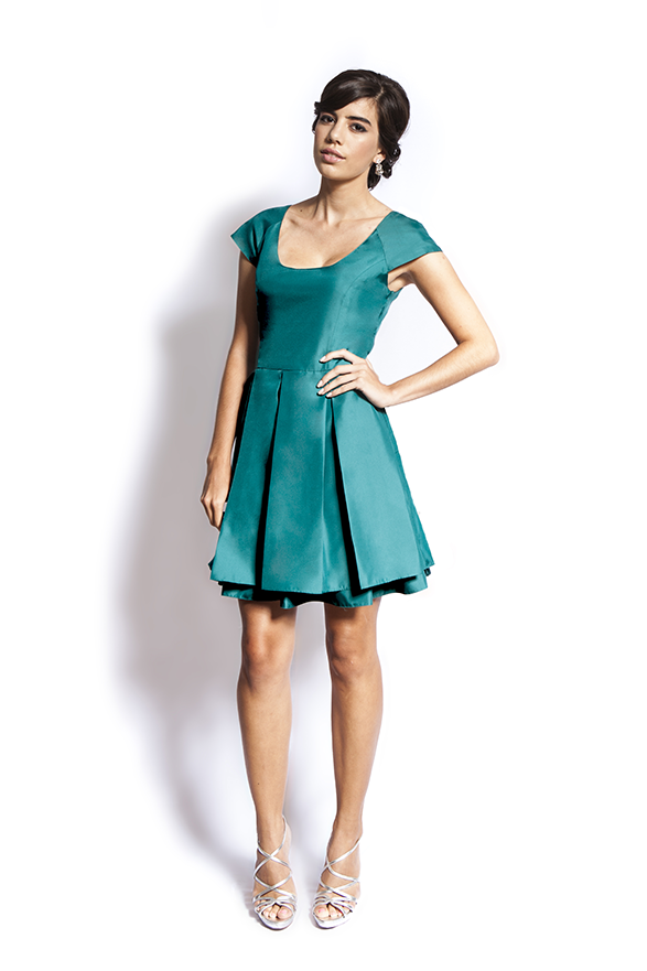 dk1501G cap sleeve pleat reversible cocktail dress