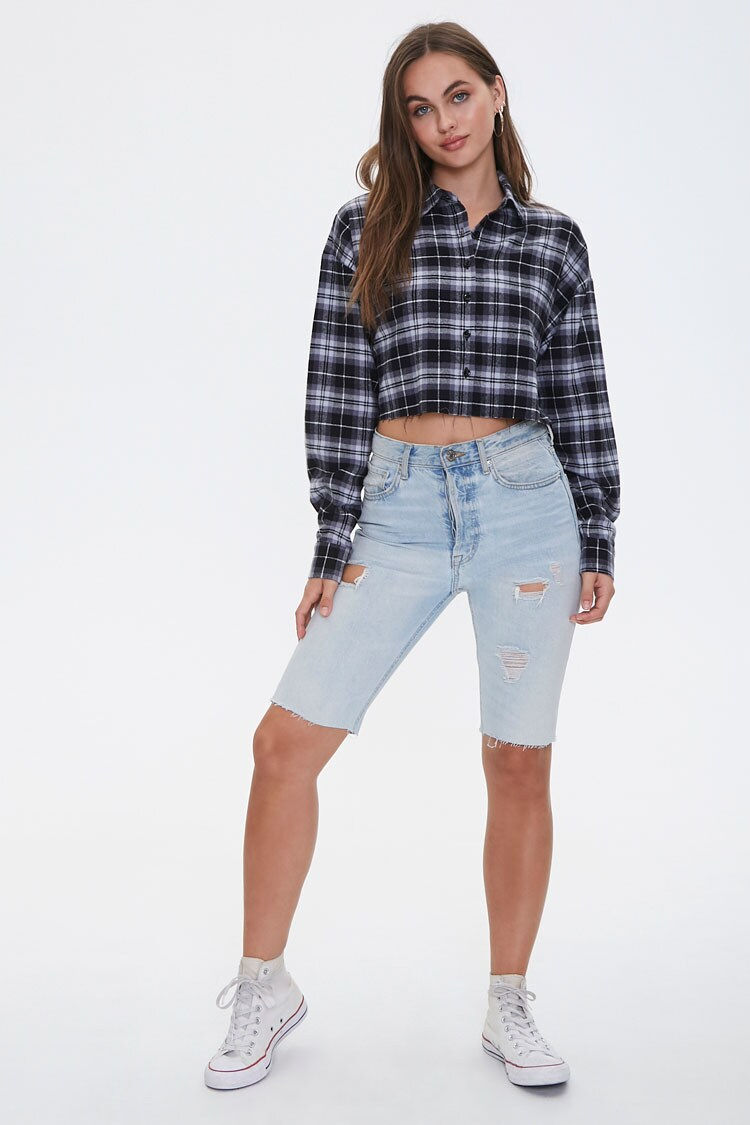 Thumbnail: Raw-Cut Cropped Plaid Shirt