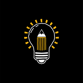 illustration of a pencil in a light bulb. yellow and black icon. logo. branding design