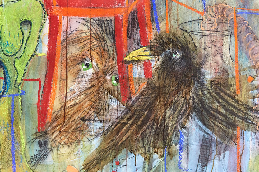 The Witch and The Red Chair, 2021, pastel and ink on paper.