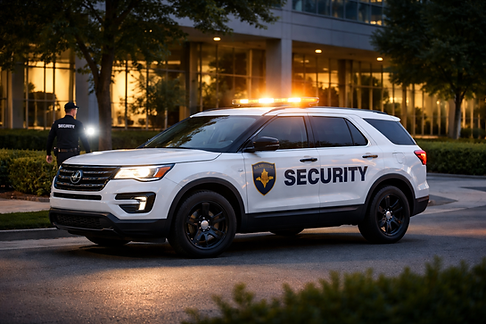 a security patrol vehicle working in at a business property