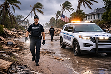 2 security guards working after a huricane occurs in north carolina
