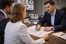 Executive Protection agent consulting with 2 clients