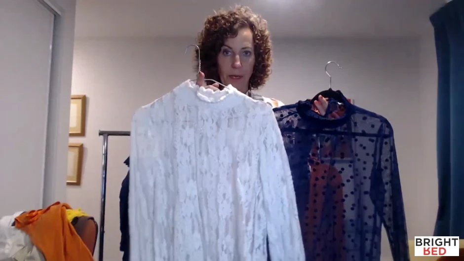 Cream and Navy Lace Turtleneck Mesh