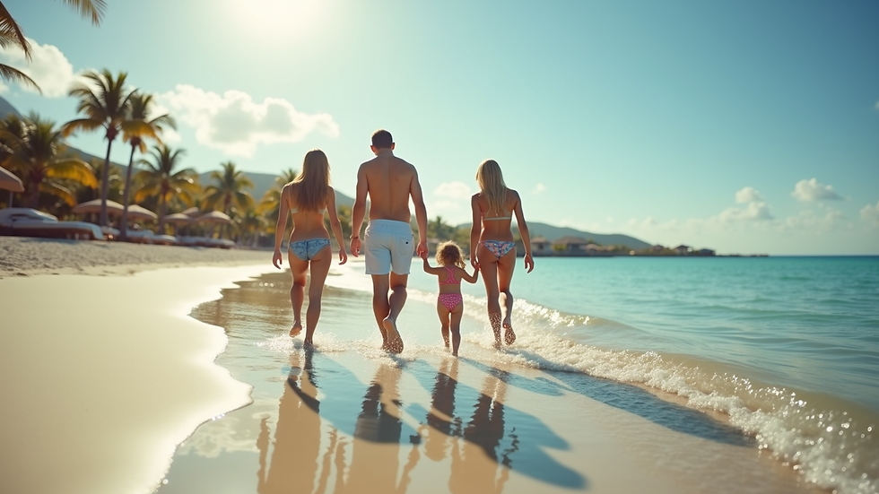 Eye-level view of a family enjoying a luxury beach resort