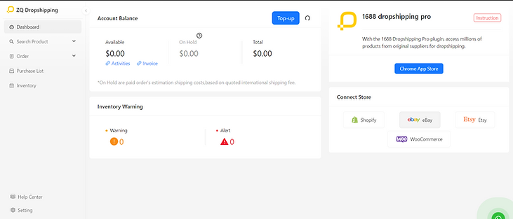ZQ Dropshipping lets you connect your dropshipping business with shopify, ebay, etsy, woocommerce