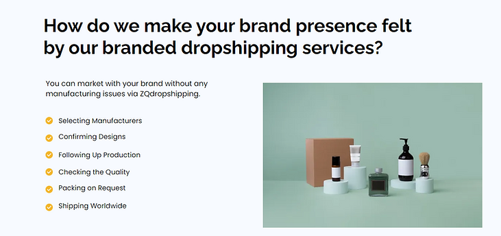 ZQ Dropshipping offers branded dropshipping services, allowing businesses to sell customized products under their own brand