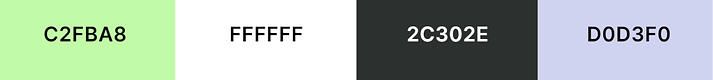The app's key colours: light green, white, jet and lavender.
