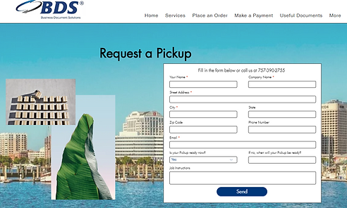 Request a pickup webpage