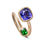 Thumbnail: A ring featuring a blue & purple cushion tanzanite, and a green tsavorite, set in 18k yellow gold