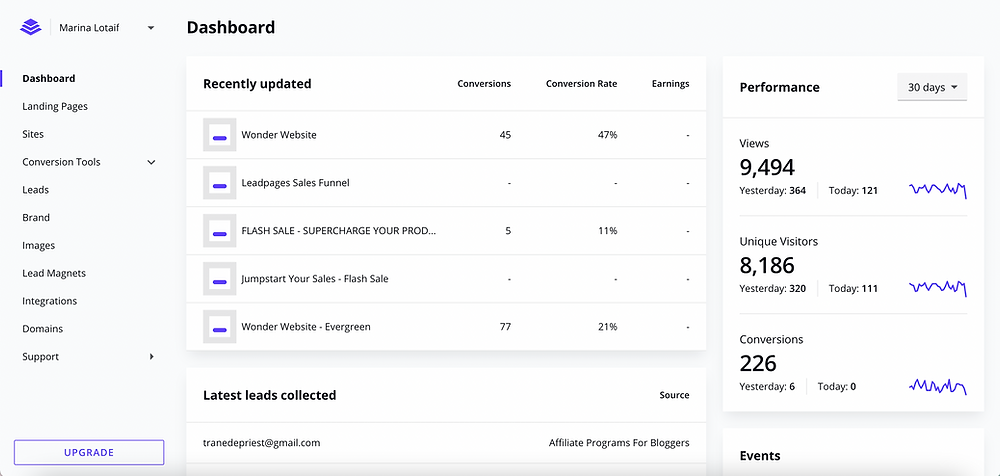 Leadpages Dashboard Logged In - Leadpages Review, Leadpages Tutorial + Leadpages Walkthrough (Best Landing Page Builder)