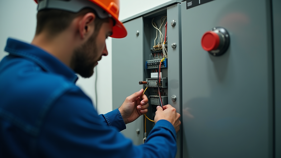 Close-up view of an electrician testing a fuse box