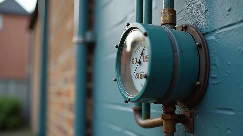 Close-up view of a gas meter and pipework in a residential property