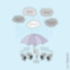 Cartoon image of a peson with an umbrella and 4 people working on their laptops showing what it is to be a great manager.