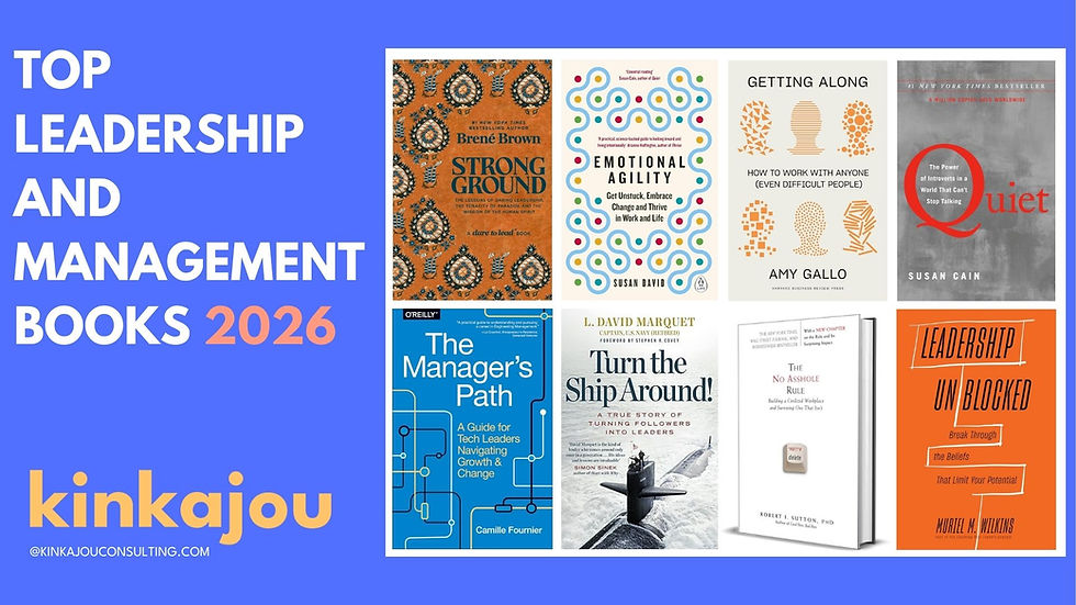 Image of book covers titled "Top Leadership and Management Books 2026." Includes titles like "Strong Ground," "Quiet," and "The Manager’s Path."