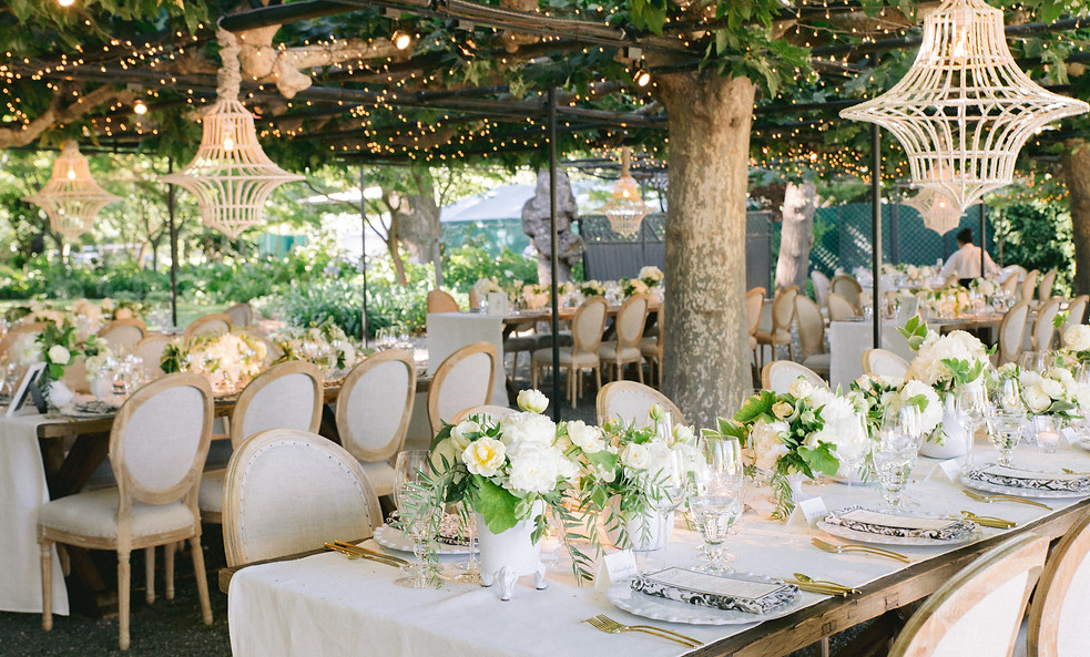 Ivory wedding with long rectangular tabl