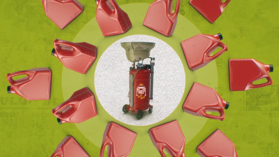 Frascos de óleo rotacionando ao redor de um coletor de óleo