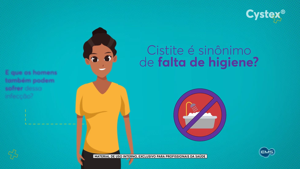 Personagem com texto Cistite é sinônimo de falta de higiene