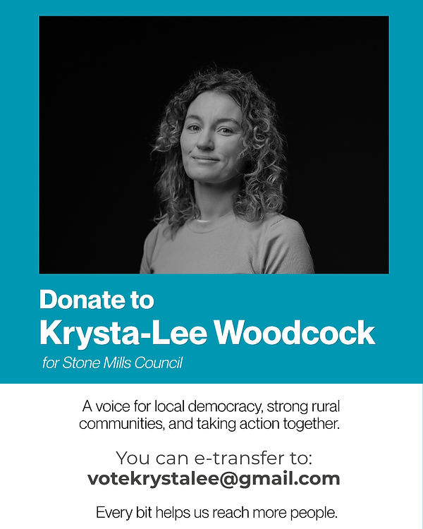 Donate to Krysta-Lee Woodcock via etransfer at votekrystalee@gmail.com