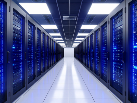 A pristine hallway in a state-of-the-art data center, flanked by rows of illuminated server racks on both sides, showcasing the cutting-edge technology that powers today's digital infrastructure.