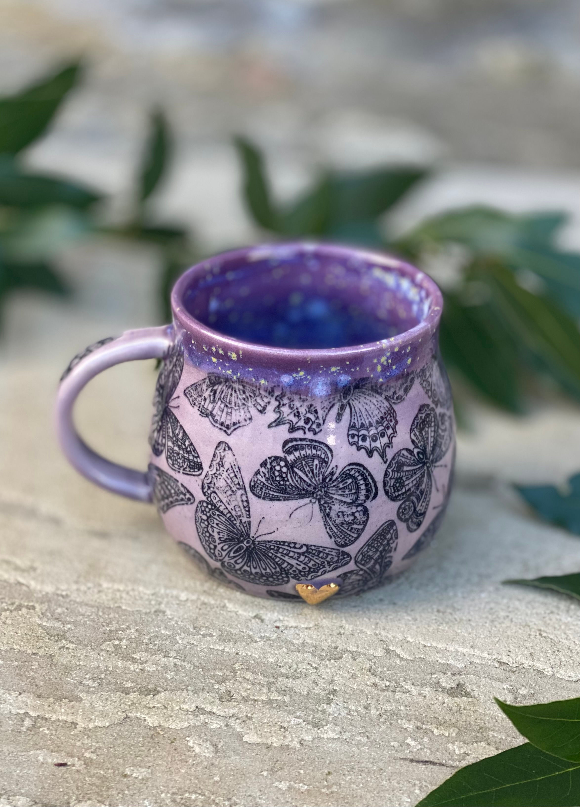 Purple butterfly huggy mug