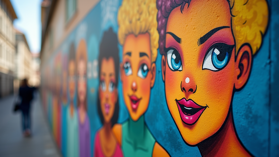 Close-up view of a vibrant mural dedicated to trans rights