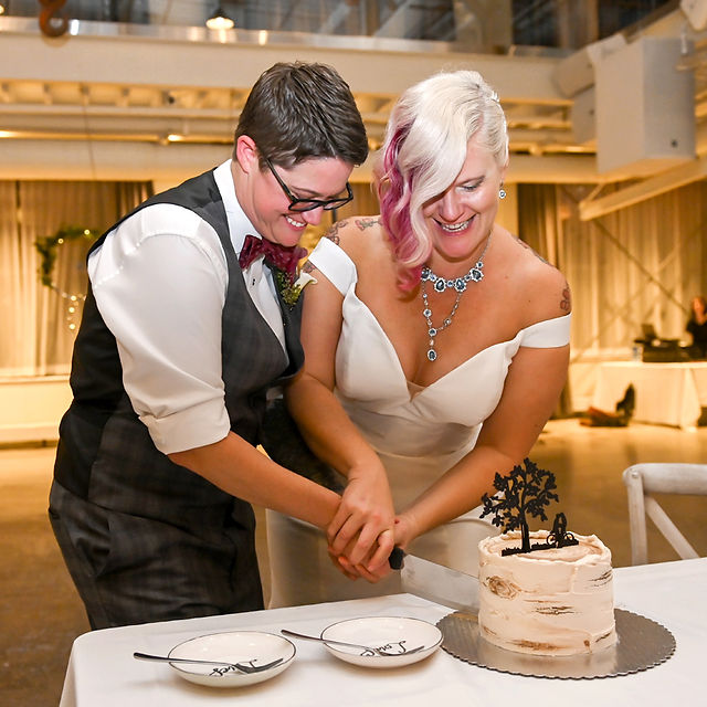 LGBTQ Wedding Couple cutting cake