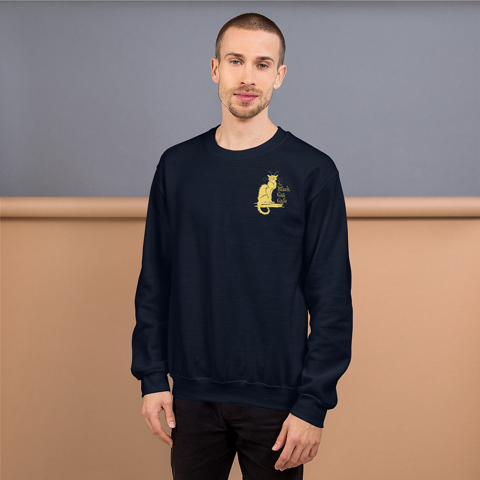 Thumbnail: Black Cat Cafe:  Gold Print on Dark Unisex Sweatshirt