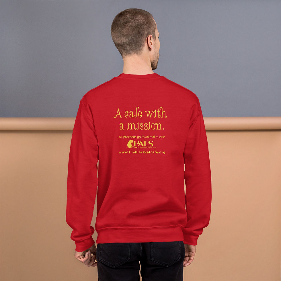 Thumbnail: Black Cat Cafe:  Gold Print on Dark Unisex Sweatshirt